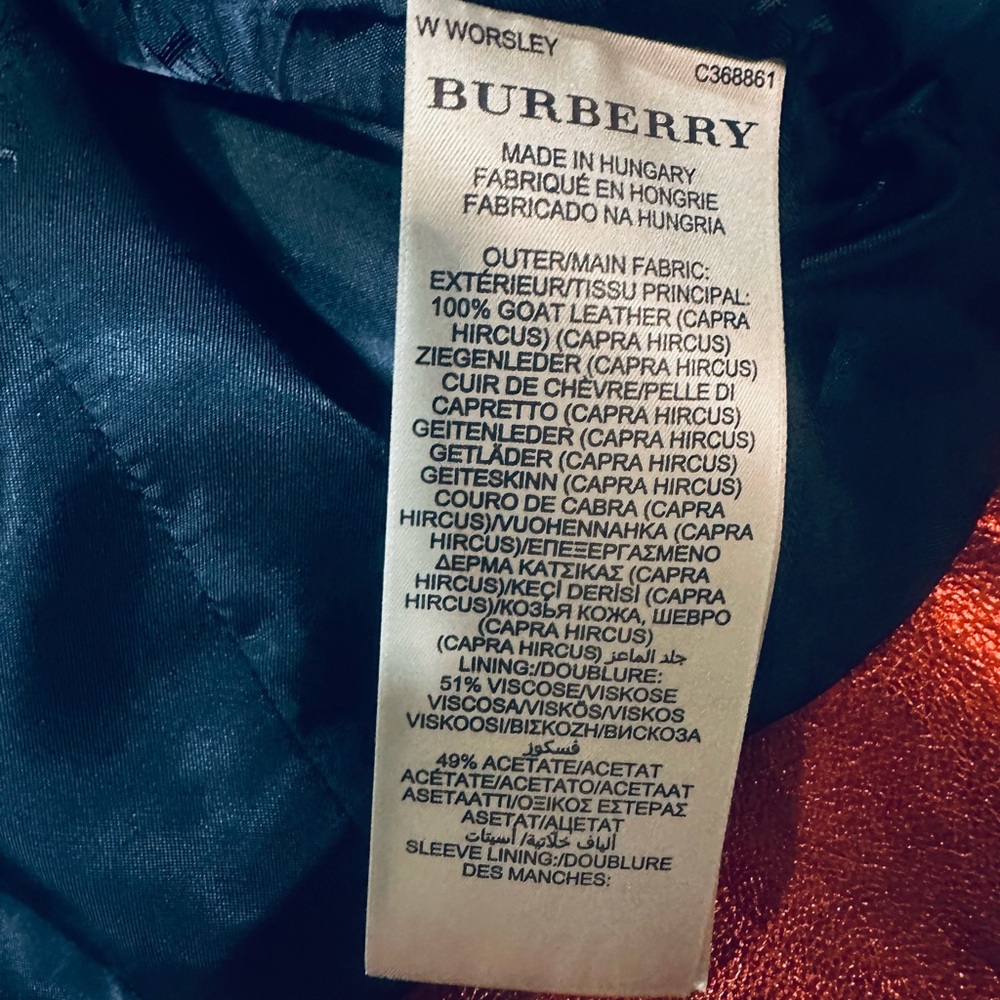 Burberry London Metallic Burnt Orange Copper Cropped Goat Leather Jacket - Picture 11 of 11